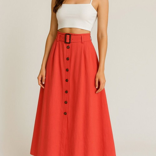 Maxi skirt red summer new with belt, size M