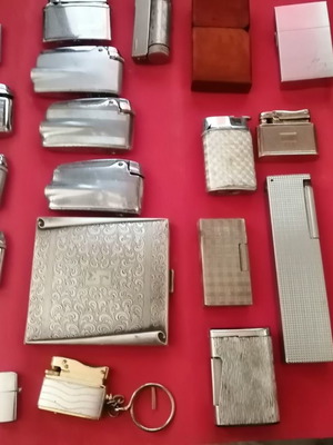 Old lighters used and silver tobacco case
