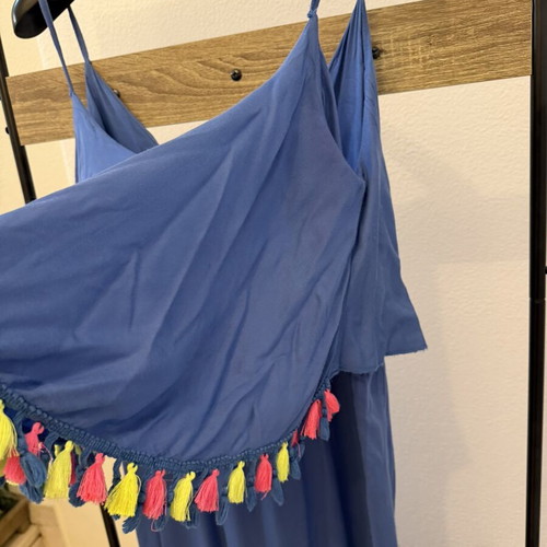 Royal Blue dress with fringes used, fluo colors, light summer fabric