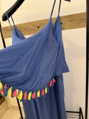 Royal Blue dress with fringes used, fluo colors, light summer fabric
