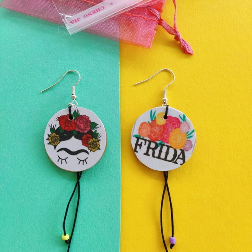 Frida Kahlo earrings handmade, new, colorful