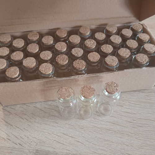 Glass small decorative bottles with cork stopper, pack of 36, size 5x2 cm