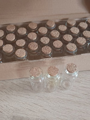 Glass small decorative bottles with cork stopper, pack of 36, size 5x2 cm