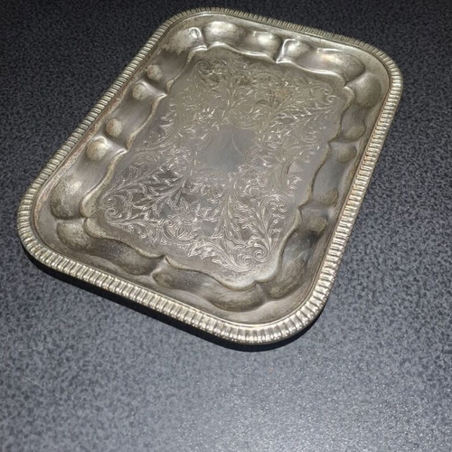 Silver Plated Serving Tray with Embossed Floral Design, Like New