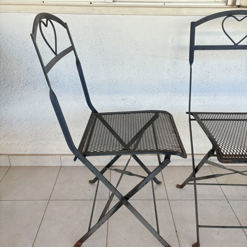 Folding metal outdoor chairs set of 2 used with mesh