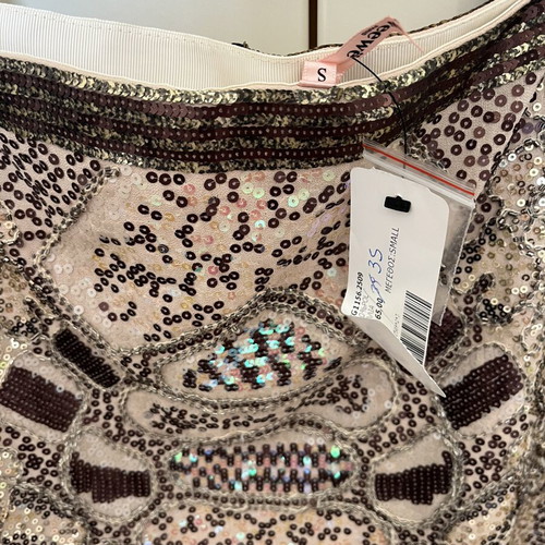 Mini skirt with sequins new, beige, size S