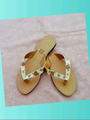 Leather sandals handmade with flowers new, brown