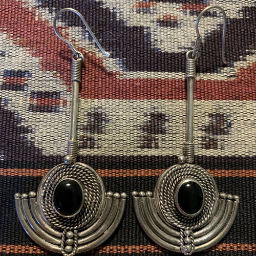 Silver earrings with black onyx new, handmade oval design