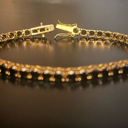 Vintage Riviera Tennis Bracelet in Sterling Silver 925 with Gold Vermeil