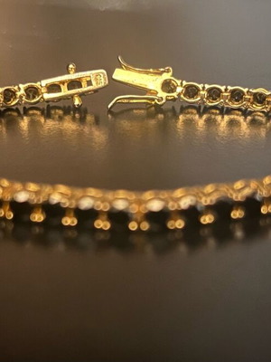 Vintage Riviera Tennis Bracelet in Sterling Silver 925 with Gold Vermeil