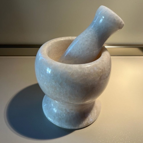 White marble mortar and pestle