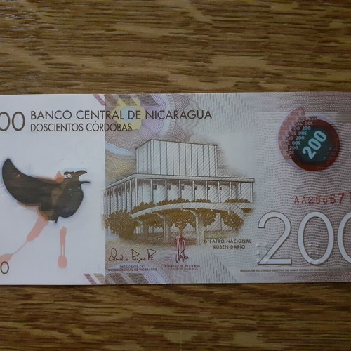 Nicaragua 200 Corcobas 2022 polymer banknote new
