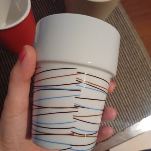 Cup with brown and blue lines