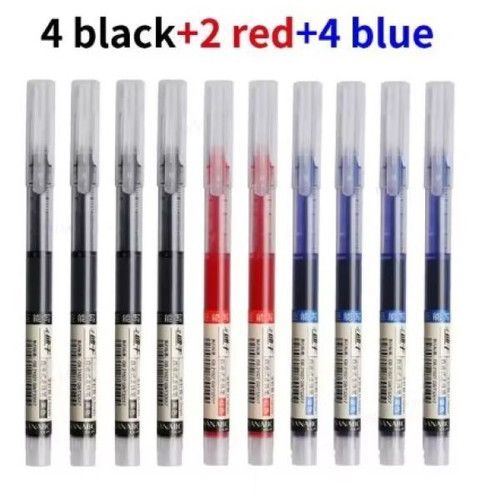 Gel pens new, pack of 10 with 4 black, 2 red, 4 blue