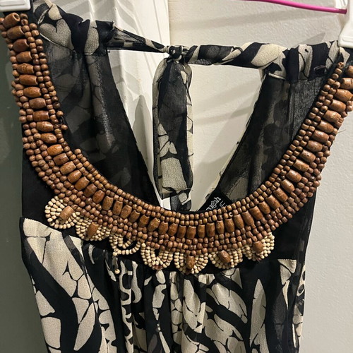 Fullah Sugah women's shirt used, black-beige with wooden beads