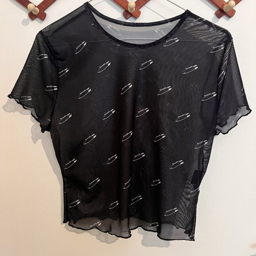 Top black transparent with safety pin design one size used