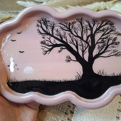 Handpainted Gypsum Tray with Acrylics and UV Resin Finish