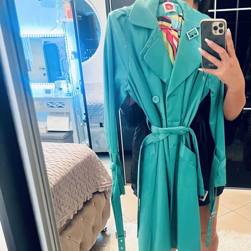 Turquoise satin coat medium new Lipsy London