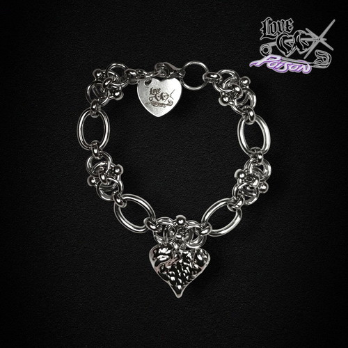 Love X Poison Handmade Stainless Steel Silver Chainmail Bracelet with Heart Charm