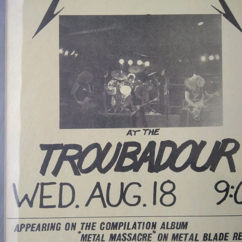 Metallica Live At The Troubadour 1982 poster in frame used