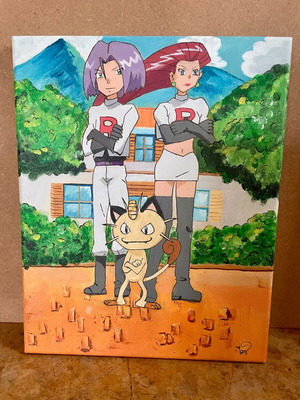 Pokemon handmade painting on canvas with acrylics and Team Rocket new