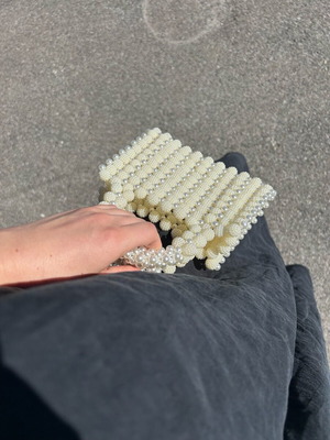 Beaded bag like new, white and beige