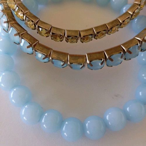 Bracelets pack of 3, blue and yellow on silver base
