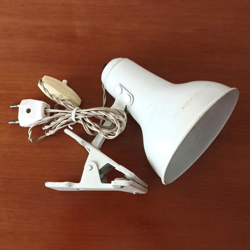Retro vintage desk lamp with clip used, white