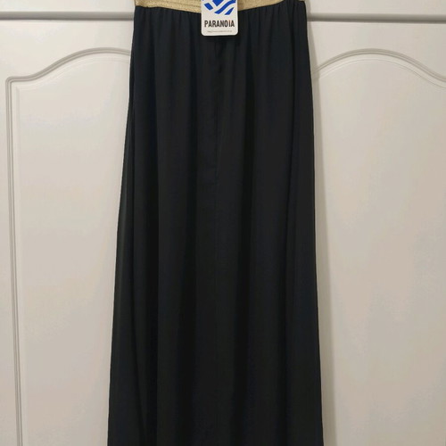 Women's long black skirt Paranoia new with gold elastic belt, size M