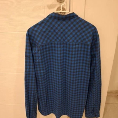 Schoffel Button Down Collared Shirt Men Size Large checked blue and black like new