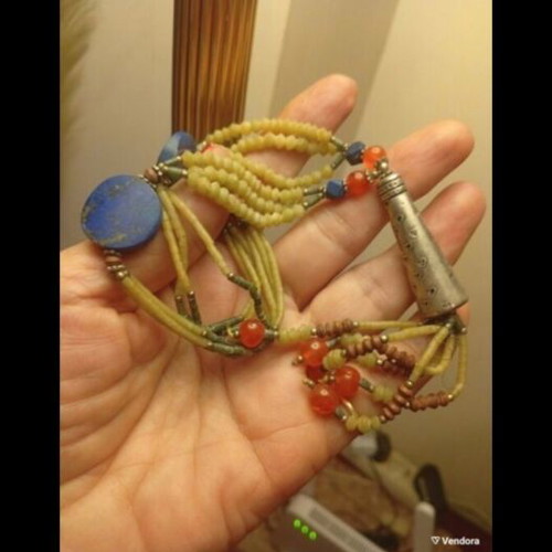 Handmade ethnic boho chic necklace with semi-precious stones and silver alloy