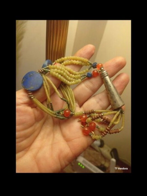 Handmade ethnic boho chic necklace with semi-precious stones and silver alloy