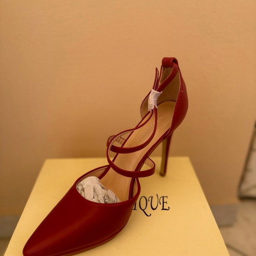 Tsoukalas red pumps with crisscross strap, new, heel 11cm size 40