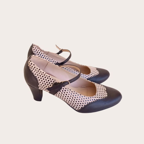 Despina Andrioti Handmade Leather Pumps New, Size 38.5, Black Polka Dot