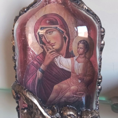 Handmade bottle and box with icon, new religious items