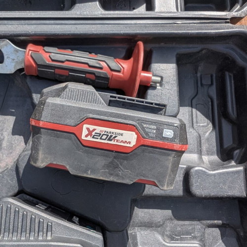 Parkside battery angle grinder used with charger and key