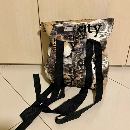 Backpack fabric new, black and beige, shoulder bag