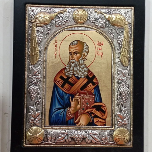 Icon of Saint Athanasios like new, crafted with 0.925 silver