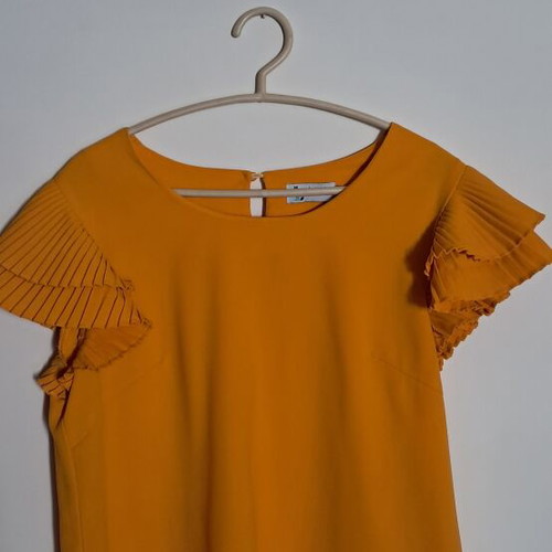 Blouse with Pleated Sleeves new, mustard color