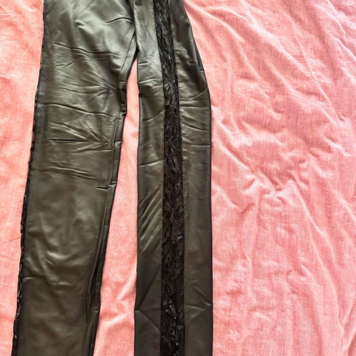 BSB black leather leggings like new with transparent lace, size S