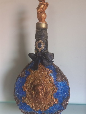 Decorative bottle handmade with decoupage techniques 30×14 cm