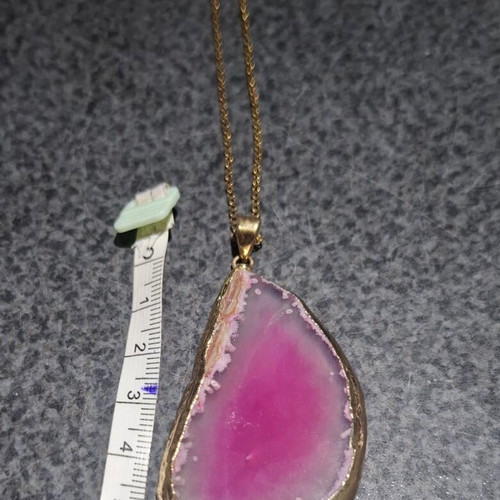 Handmade necklace with natural pink agate slice and gold chain, like new