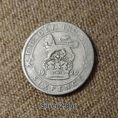United Kingdom Silver 6 Pence 1920 used, 2.8g 0.925 silver