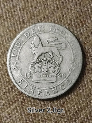 United Kingdom Silver 6 Pence 1920 used, 2.8g 0.925 silver