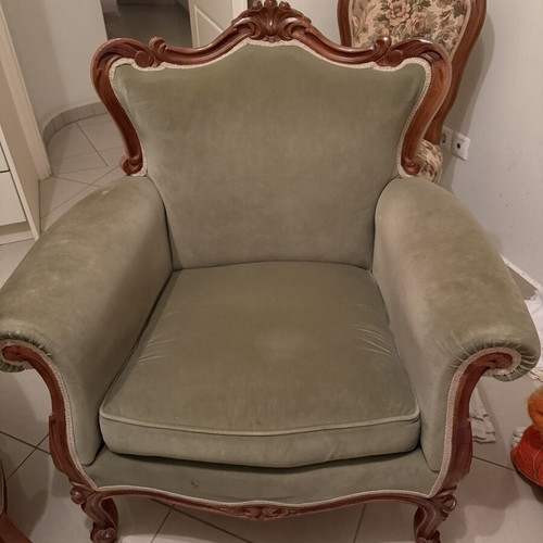Louis XV vintage neoclassical furniture set like new, carved wood upholstery