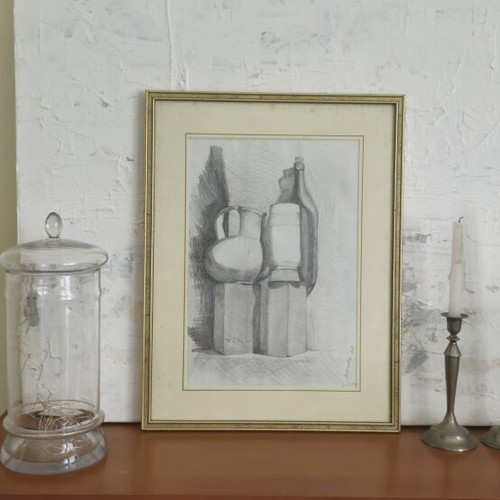 Pencil Drawing Hand Made Wooden Frame Vintage Used