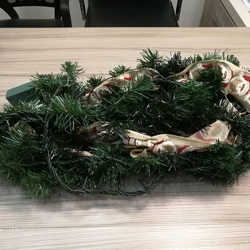 Christmas decorative garland green with lights used 200x10cm