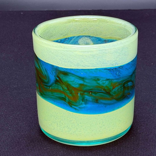 Handmade Ocean Waves Art Glass Candle Holder Vase like new