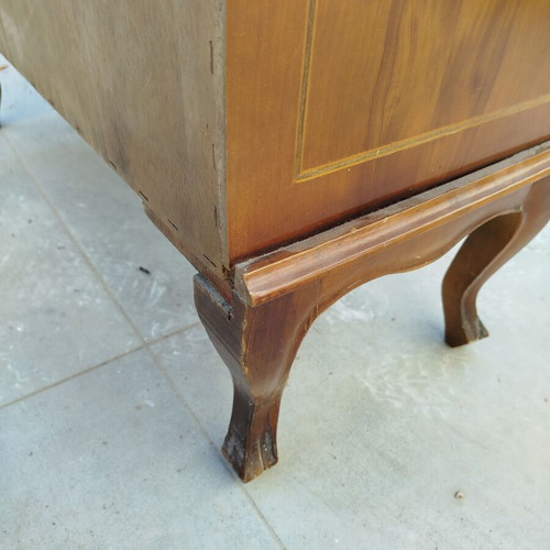 French Secretary Desk used, solid wood with marquetry and brass handles