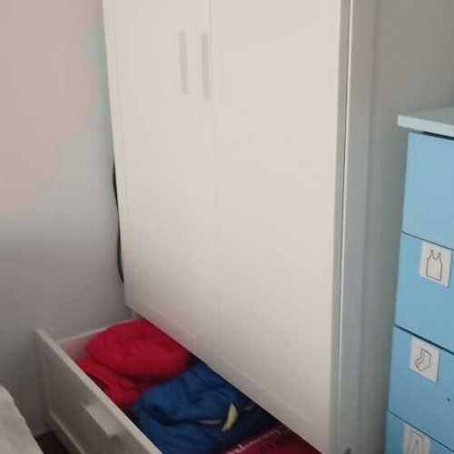 Baby furniture set with convertible crib bed and two-door wardrobe